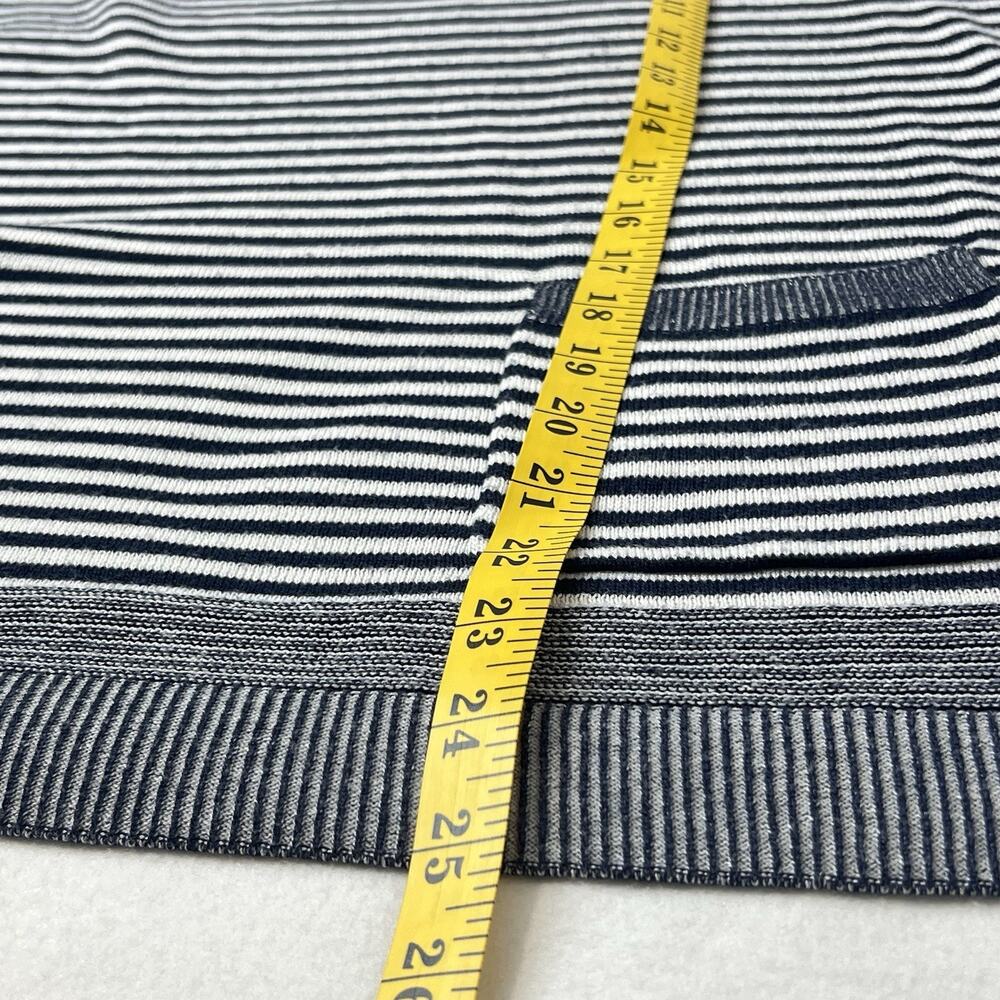 Chico’s Size 2 Women’s Navy White Striped Knit Tunic Sweater 3/4 Sleeve Pockets - Picture 9 of 10